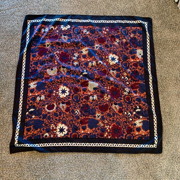ASOS Navy Blue Rust Burgundy Black Paisley Floral Pattern Scarf  39.5" Square - Picture 4 of 6